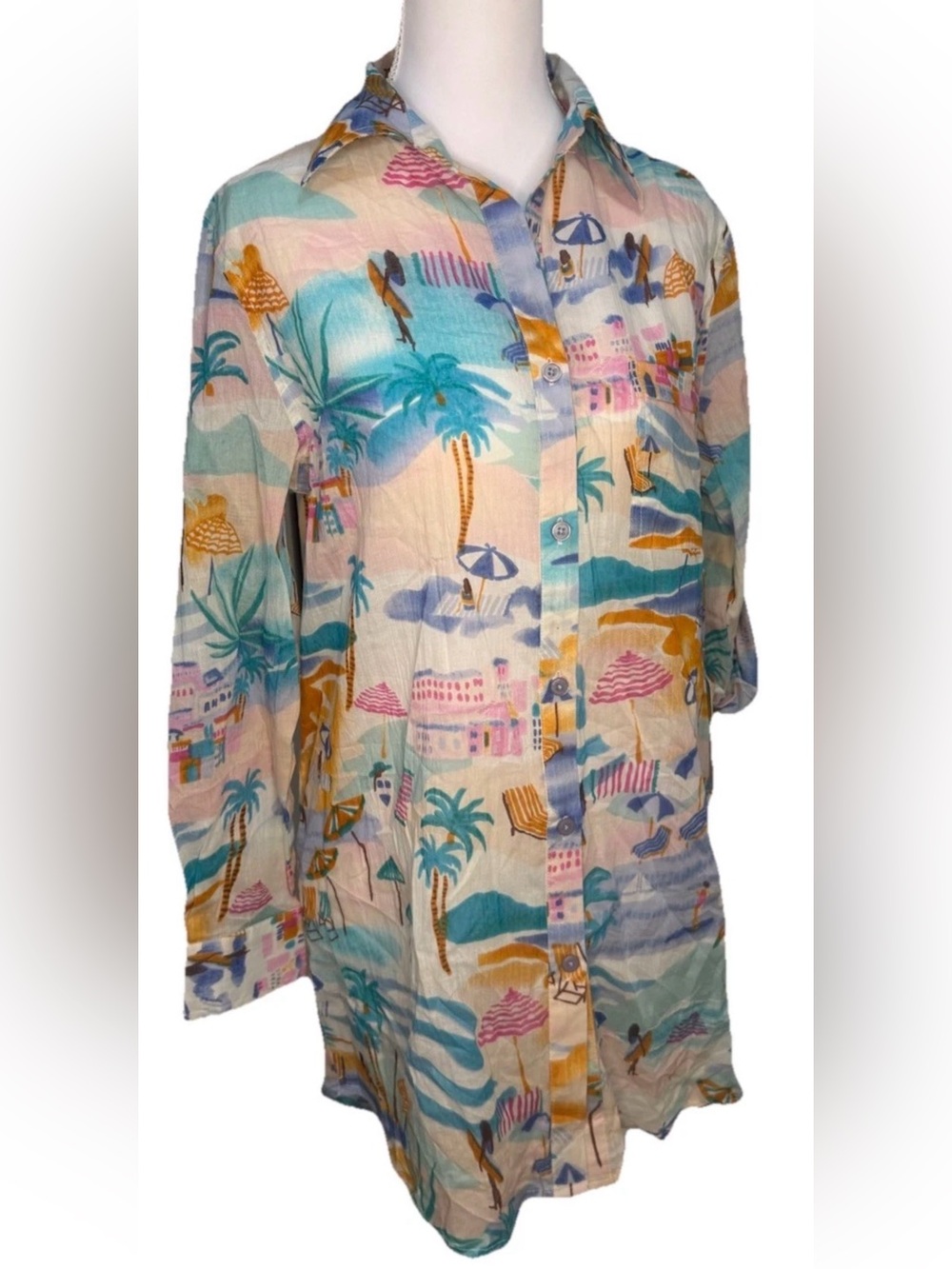NWT The Destination Beach Print Cotton Tunic Dress XS